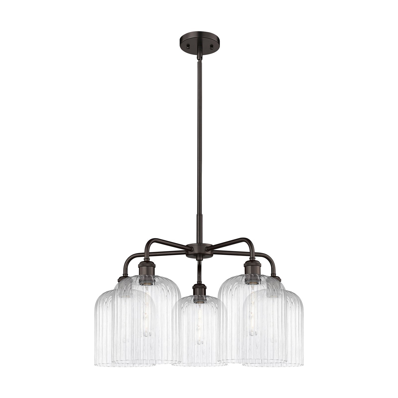 Innovations Bridal Veil 23in 5-Light Chandelier | Art Nouveau Industrial Oil Rubbed Bronze and Clear Ribbed Glass | Dining | Model 516-5CR-OB-G559-8CL
