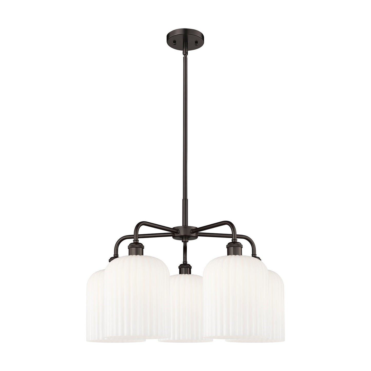 Innovations Bridal Veil 23in 5-Light Chandelier | Industrial Oil Rubbed Bronze and Gloss White Glass | Damp Rated Dining Room | Model 516-5CR-OB-G559-8GWH