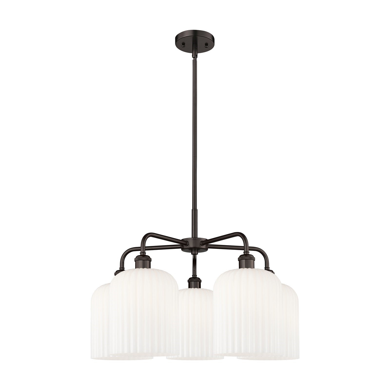 Innovations Bridal Veil 23in 5-Light Chandelier | Industrial Oil Rubbed Bronze and Gloss White Glass | Damp Rated Dining Room | Model 516-5CR-OB-G559-8GWH