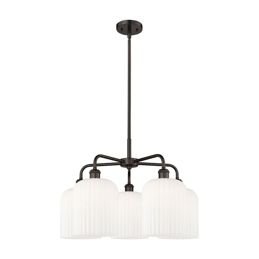 Innovations Bridal Veil 23in 5-Light Chandelier | Industrial Oil Rubbed Bronze and Gloss White Glass | Damp Rated Dining Room | Model 516-5CR-OB-G559-8GWH