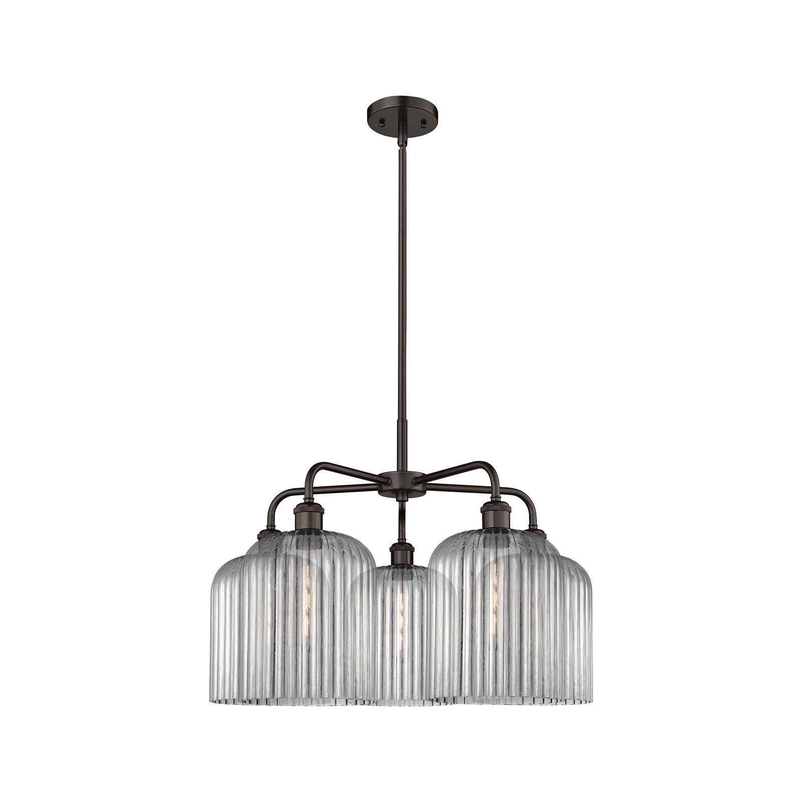 Innovations Bridal Veil 23in 5-Light Chandelier | Art Nouveau Oil Rubbed Bronze and Light Smoke Ribbed Glass | Dining Room & | Model 516-5CR-OB-G559-8SM