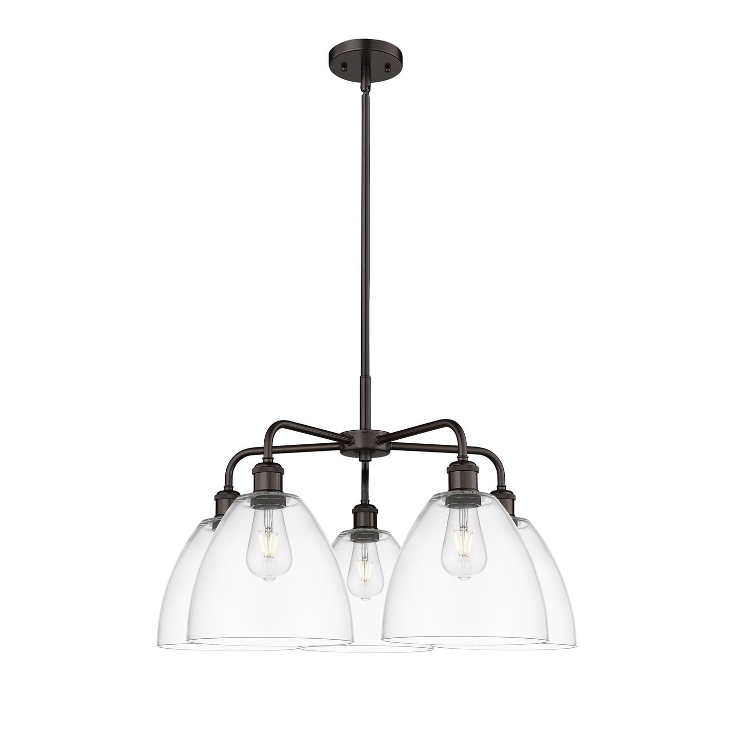 Innovations Bristol 27in 5-Light Chandelier | Industrial Oil Rubbed Bronze Steel and Clear Glass | Dining Room & Living Room | Model 516-5CR-OB-GBD-92