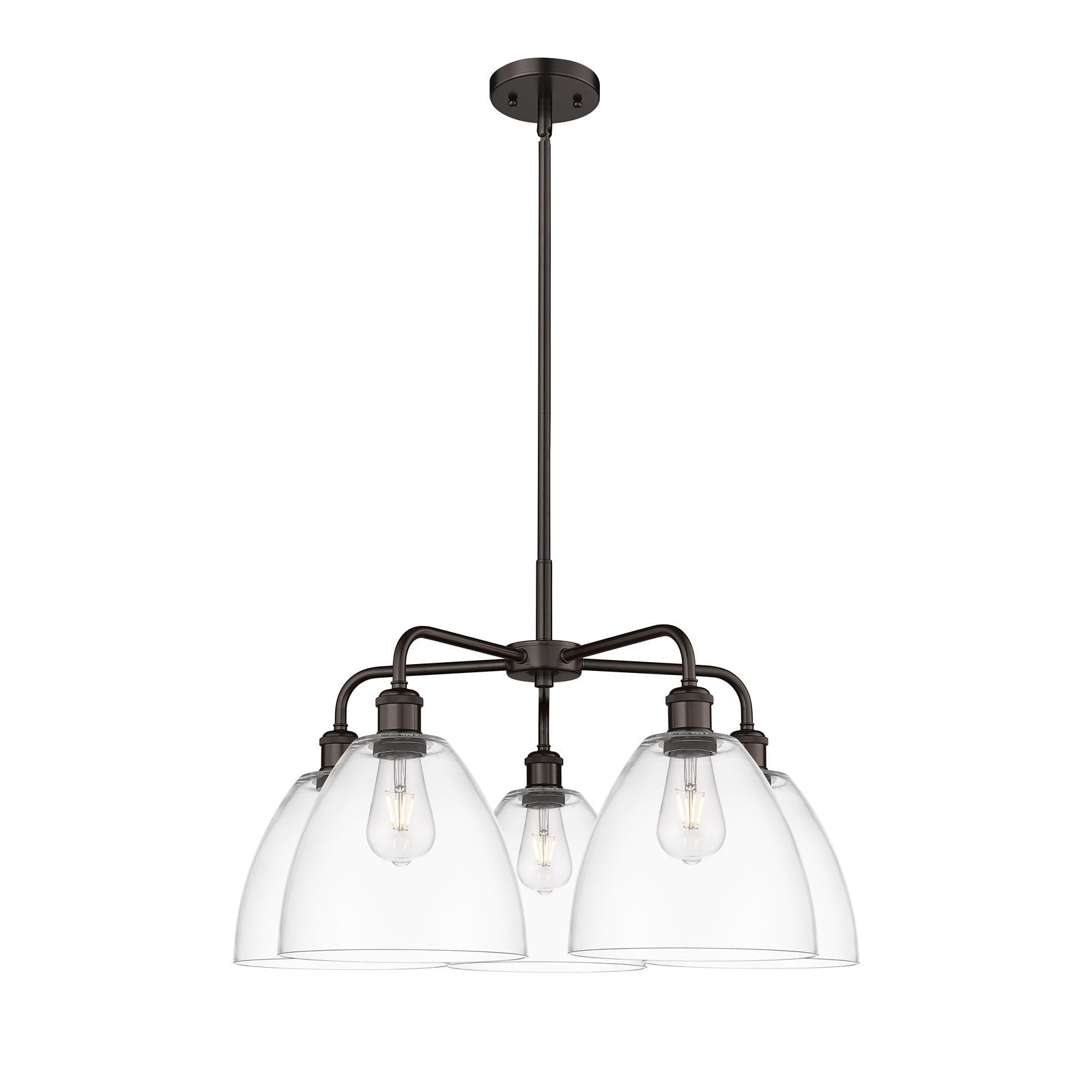 Innovations Bristol 27in 5-Light Chandelier | Industrial Oil Rubbed Bronze Steel and Clear Glass | Dining Room & Living Room | Model 516-5CR-OB-GBD-92