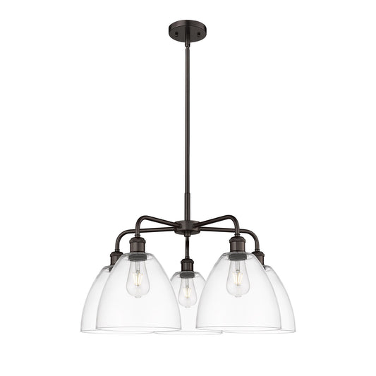 Innovations Bristol 27in 5-Light Chandelier | Industrial Oil Rubbed Bronze Steel and Clear Glass | Dining Room & Living Room | Model 516-5CR-OB-GBD-92