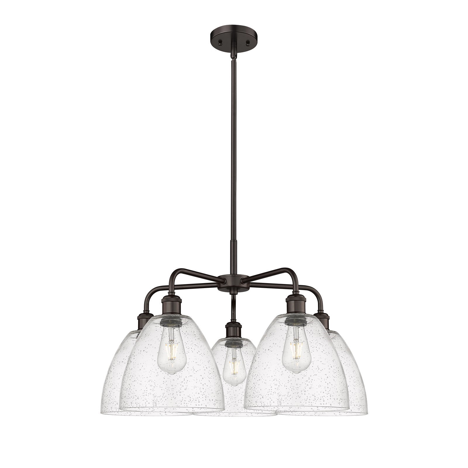 Innovations Bristol 27in 5-Light Chandelier | Industrial Oil Rubbed Bronze Steel and Seedy Glass | Dining Room & Living Room | Model 516-5CR-OB-GBD-94