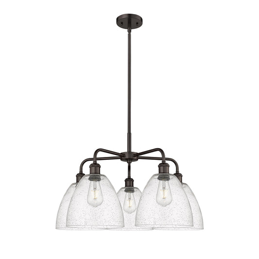 Innovations Bristol 27in 5-Light Chandelier | Industrial Oil Rubbed Bronze Steel and Seedy Glass | Dining Room & Living Room | Model 516-5CR-OB-GBD-94