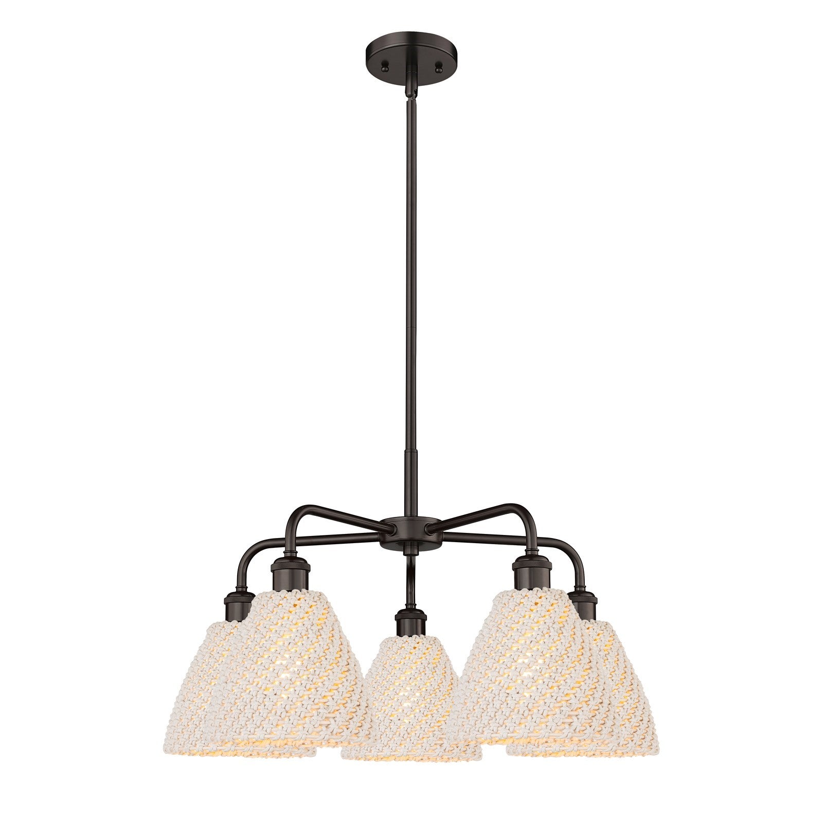 Innovations Bristol Natural 26in 5-Light Chandelier | Industrial Oil Rubbed Bronze Steel and Natural Fiber Shade | Dining | Model 516-5CR-OB-NBD-75-NAT