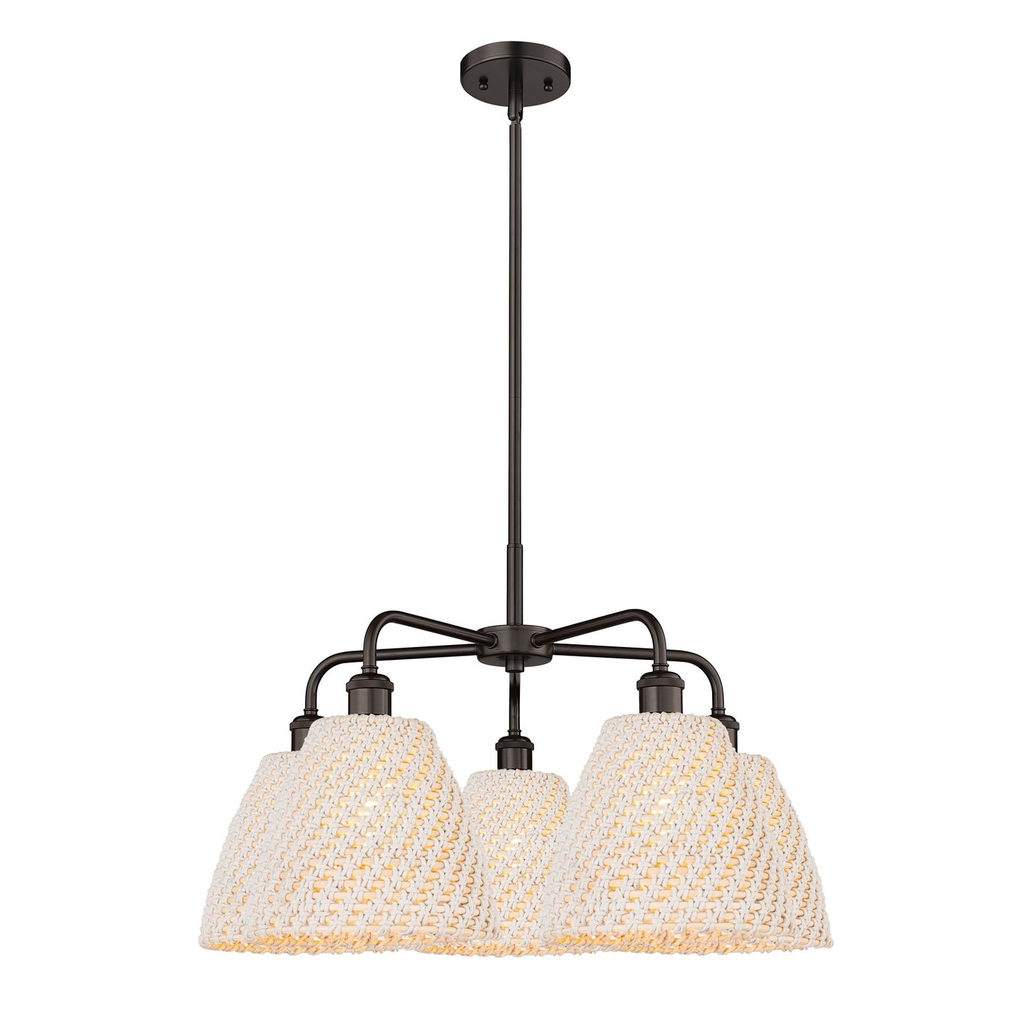 Innovations Bristol Natural 28in 5-Light Chandelier | Industrial Oil Rubbed Bronze Steel and Natural Fiber Dome Shade | Model 516-5CR-OB-NBD-9-NAT