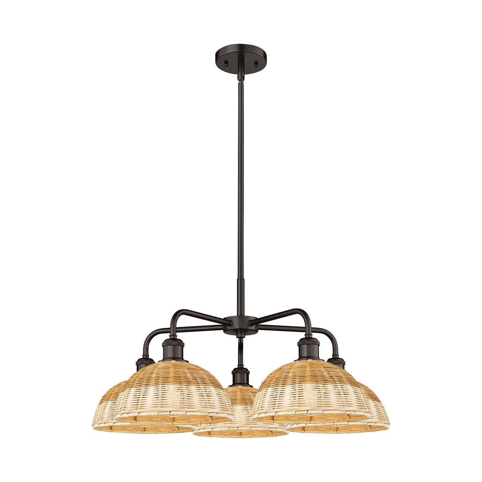 Innovations Lighting Bristol Natural II 28in 5-Light Chandelier | Industrial Oil Rubbed Bronze Steel and Natural Fiber Dome | Model 516-5CR-OB-NBD2-9-NAT