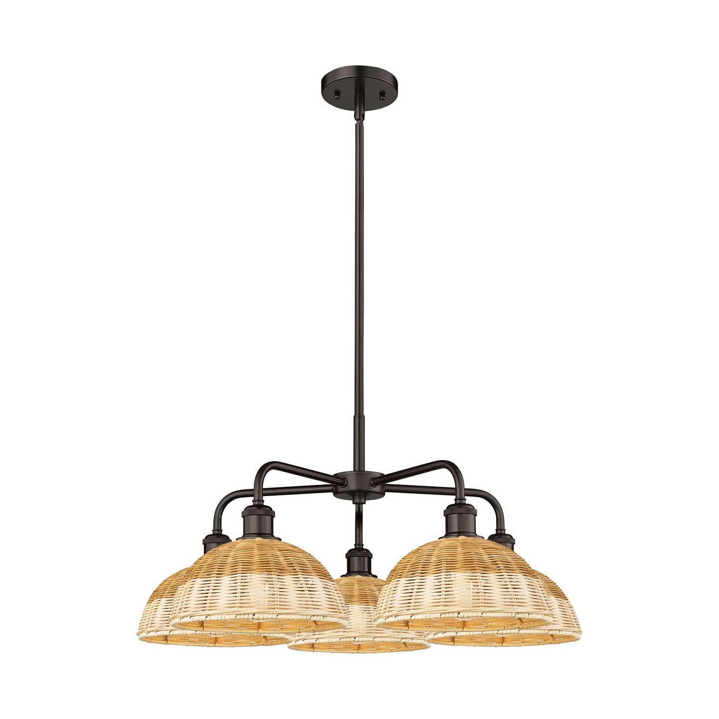 Innovations Lighting Bristol Natural II 28in 5-Light Chandelier | Industrial Oil Rubbed Bronze Steel and Natural Fiber Dome | Model 516-5CR-OB-NBD2-9-NAT