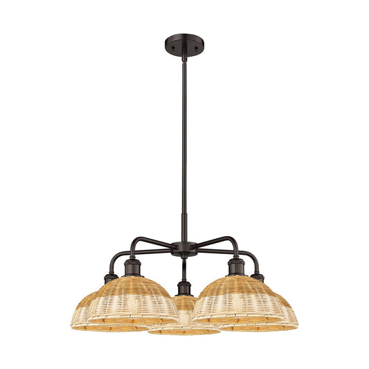 Innovations Lighting Bristol Natural II 28in 5-Light Chandelier | Industrial Oil Rubbed Bronze Steel and Natural Fiber Dome | Model 516-5CR-OB-NBD2-9-NAT