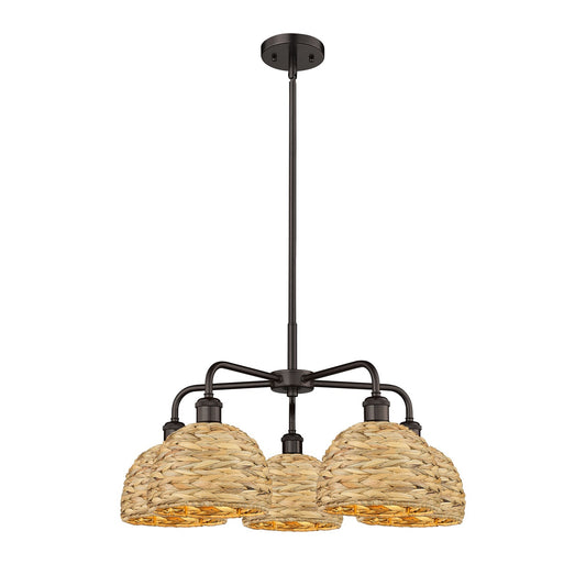 Innovations Woven Rattan 27in 5-Light Chandelier | Industrial Oil Rubbed Bronze Steel and Natural Fiber Dome Shade | Dining | Model 516-5CR-OB-RBD-8-NAT