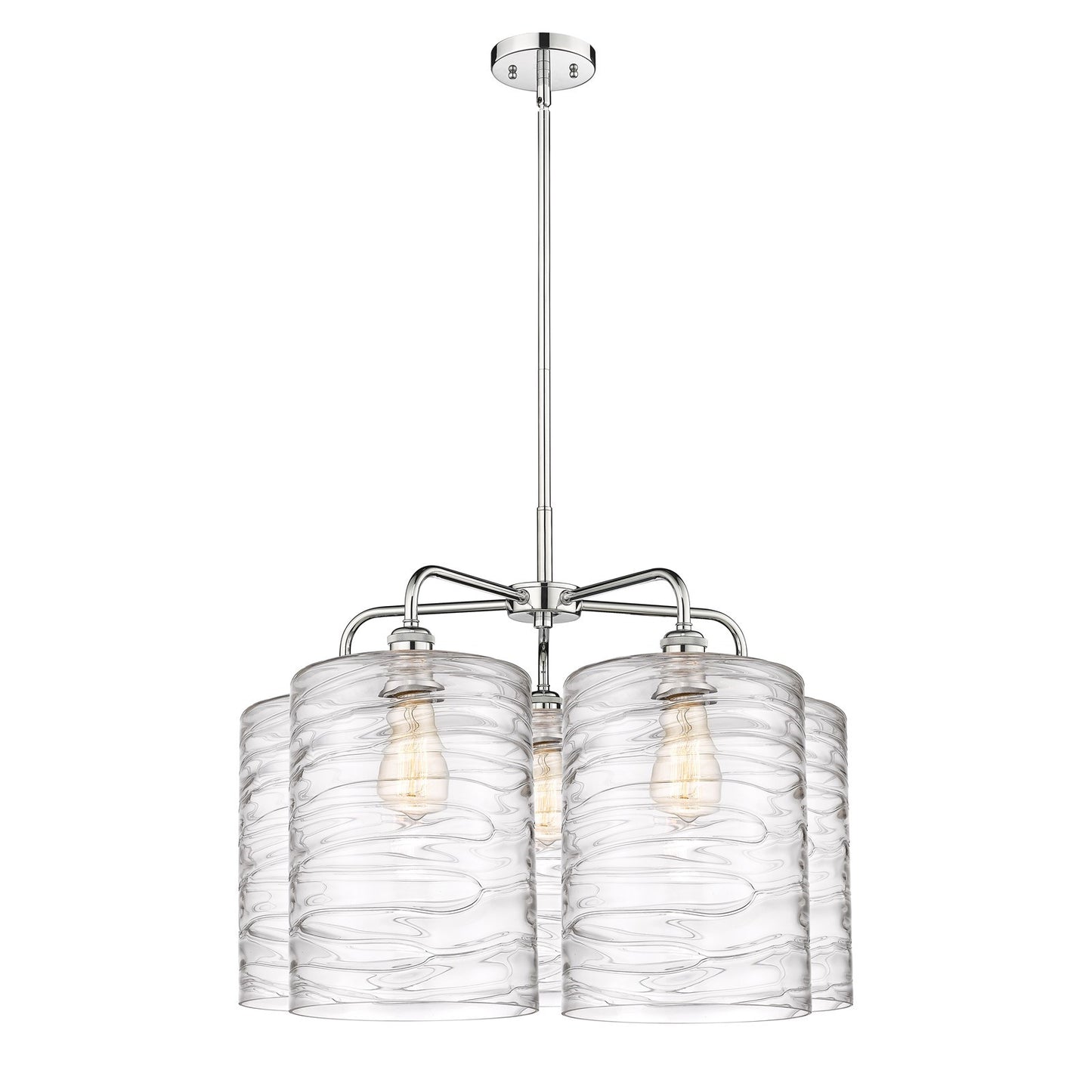 Innovations Cobbleskill 28in 5-Light Chandelier | Industrial Polished Chrome and Deco Swirl Glass | Kitchen Island & Dining | Model 516-5CR-PC-G1113-L