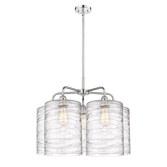Innovations Cobbleskill 28in 5-Light Chandelier | Industrial Polished Chrome and Deco Swirl Glass | Kitchen Island & Dining | Model 516-5CR-PC-G1113-L