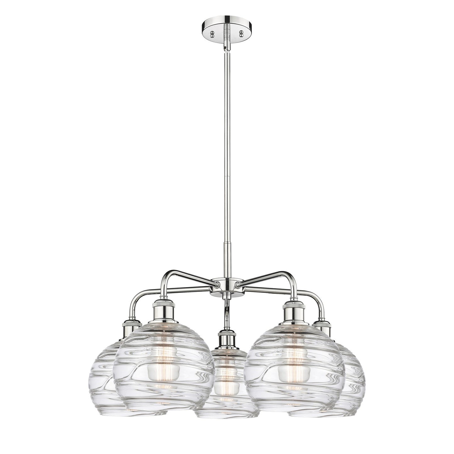 Innovations Athens Deco Swirl 27in 5-Light Chandelier | Industrial Polished Chrome Steel and Clear Deco Swirl Glass | Dining | Model 516-5CR-PC-G1213-8CL