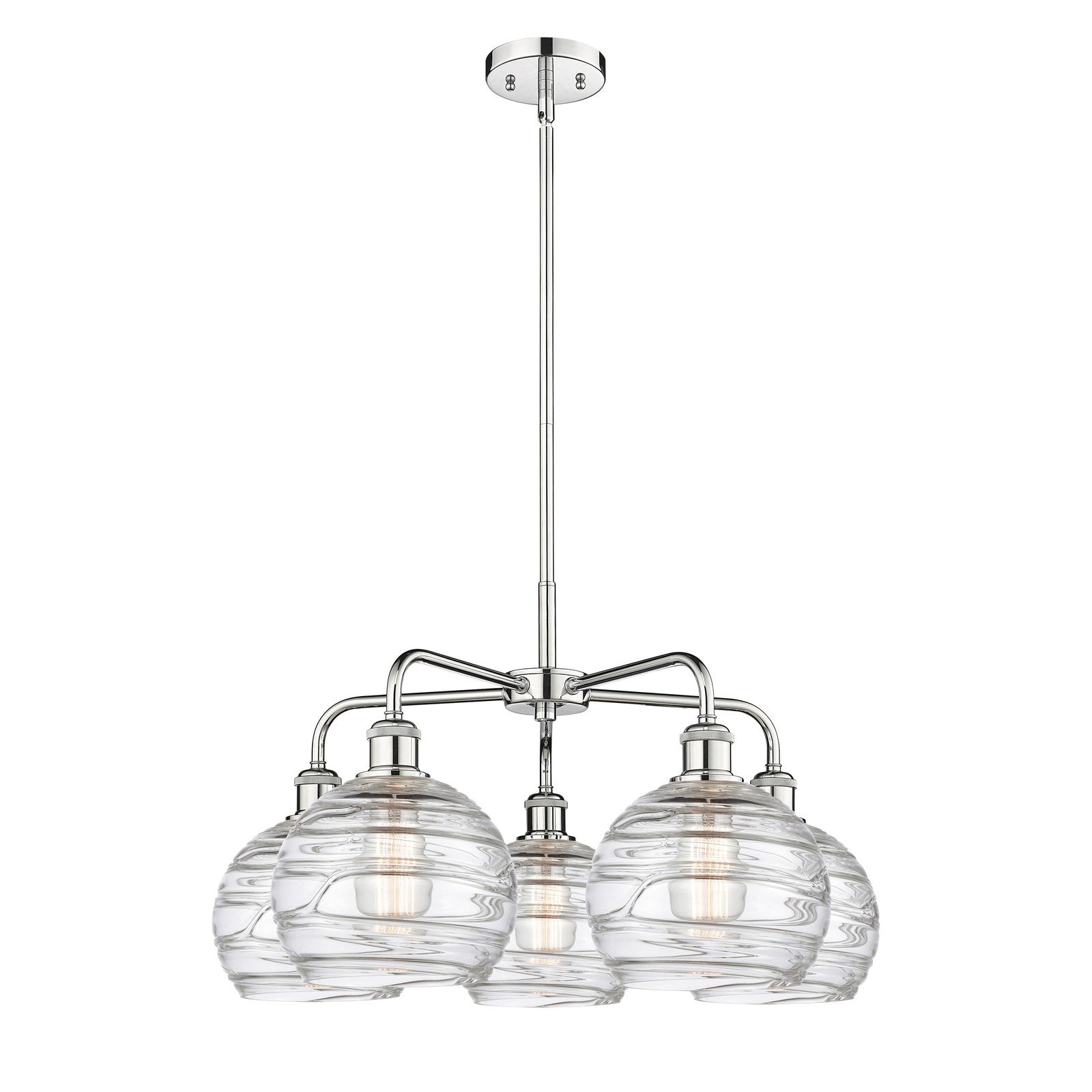 Innovations Athens Deco Swirl 27in 5-Light Chandelier | Industrial Polished Chrome Steel and Clear Deco Swirl Glass | Dining | Model 516-5CR-PC-G1213-8CL