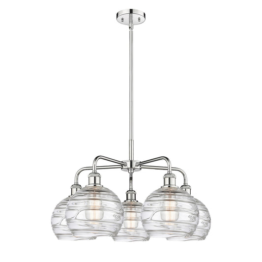 Innovations Athens Deco Swirl 27in 5-Light Chandelier | Industrial Polished Chrome Steel and Clear Deco Swirl Glass | Dining | Model 516-5CR-PC-G1213-8CL