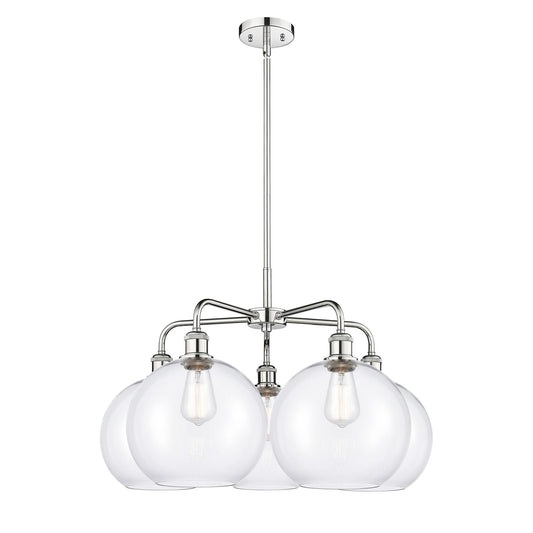 Innovations Athens 28in 5-Light Chandelier | Industrial Polished Chrome and Clear Glass | Dining Room & Living Room | 28 x 28 x | Model 516-5CR-PC-G122-10