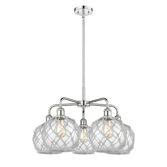 Innovations Farmhouse Rope 27in 5-Light Chandelier | Industrial Polished Chrome and Clear Glass with White Rope | Dining Room | Model 516-5CR-PC-G122-8RW