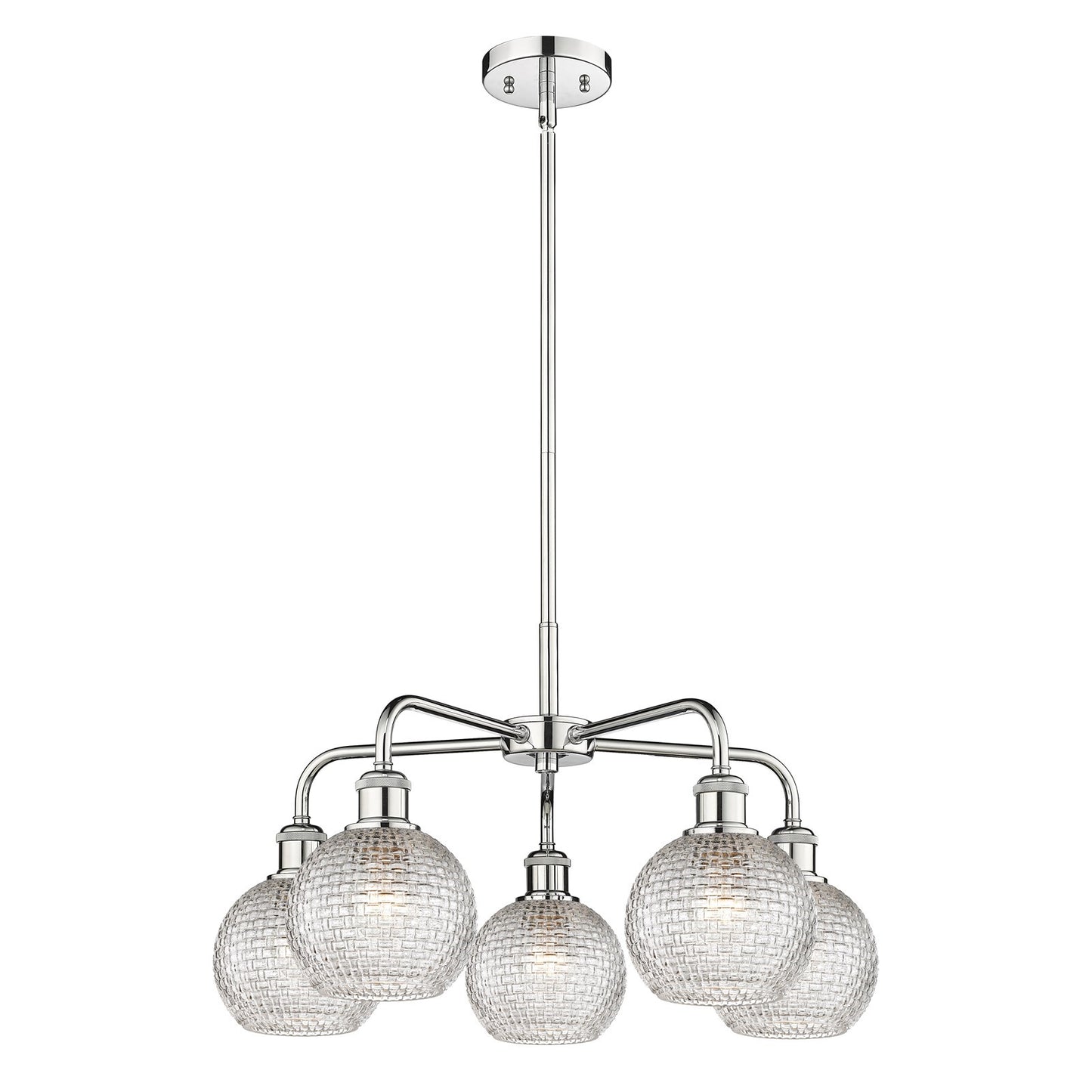 Innovations Athens 24in 5-Light Chandelier | Modern Contempo Farmhouse Polished Chrome and Clear Basket Weave Glass | Dining | Model 516-5CR-PC-G122C-6CL