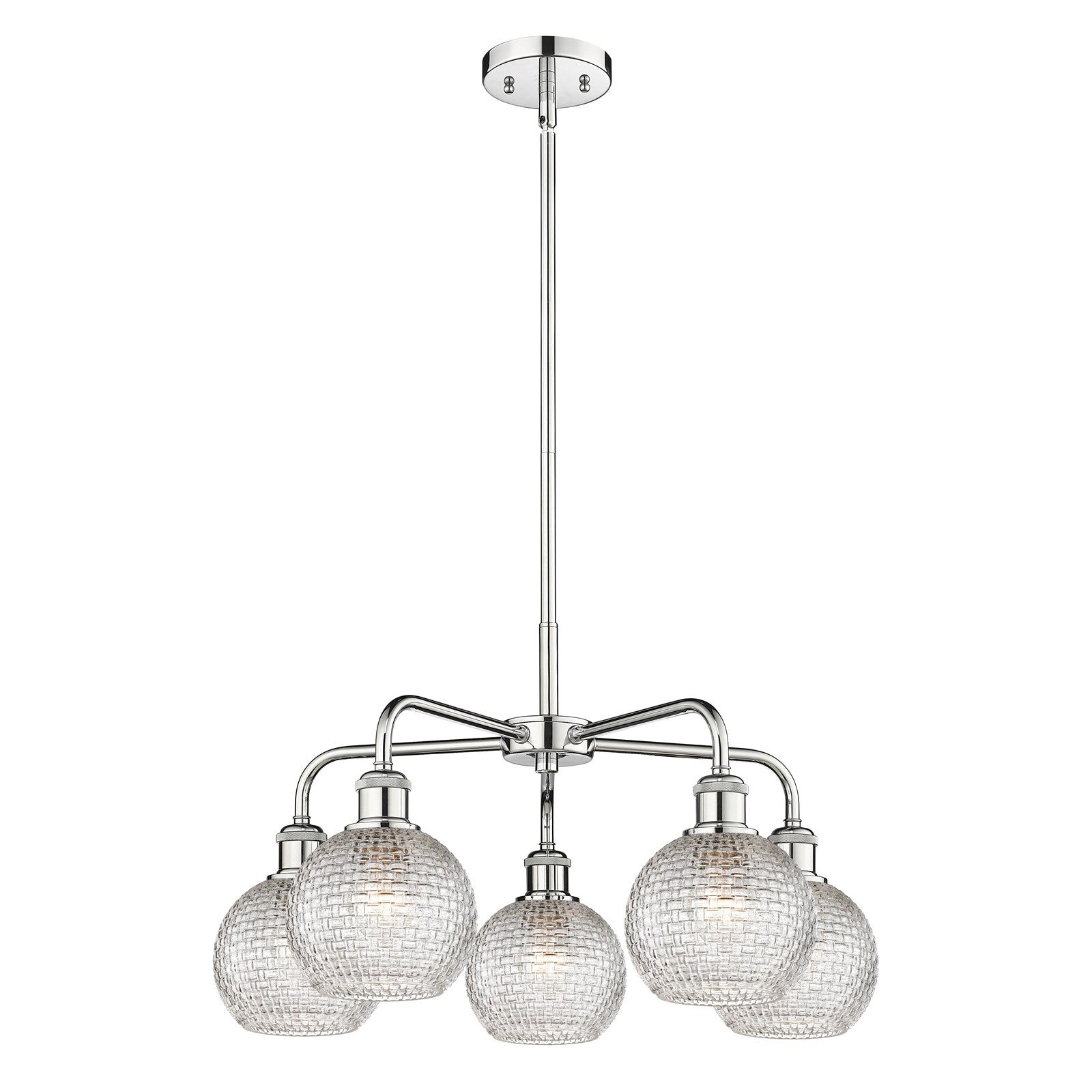 Innovations Athens 24in 5-Light Chandelier | Modern Contempo Farmhouse Polished Chrome and Clear Basket Weave Glass | Dining | Model 516-5CR-PC-G122C-6CL
