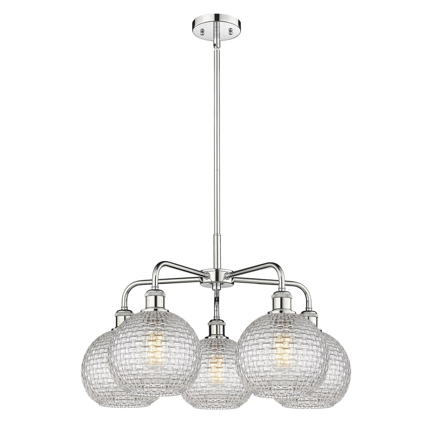 Innovations Athens 26in 5-Light Chandelier | Modern Farmhouse Polished Chrome and Clear Basket Weave Glass | Dining Room & | Model 516-5CR-PC-G122C-8CL