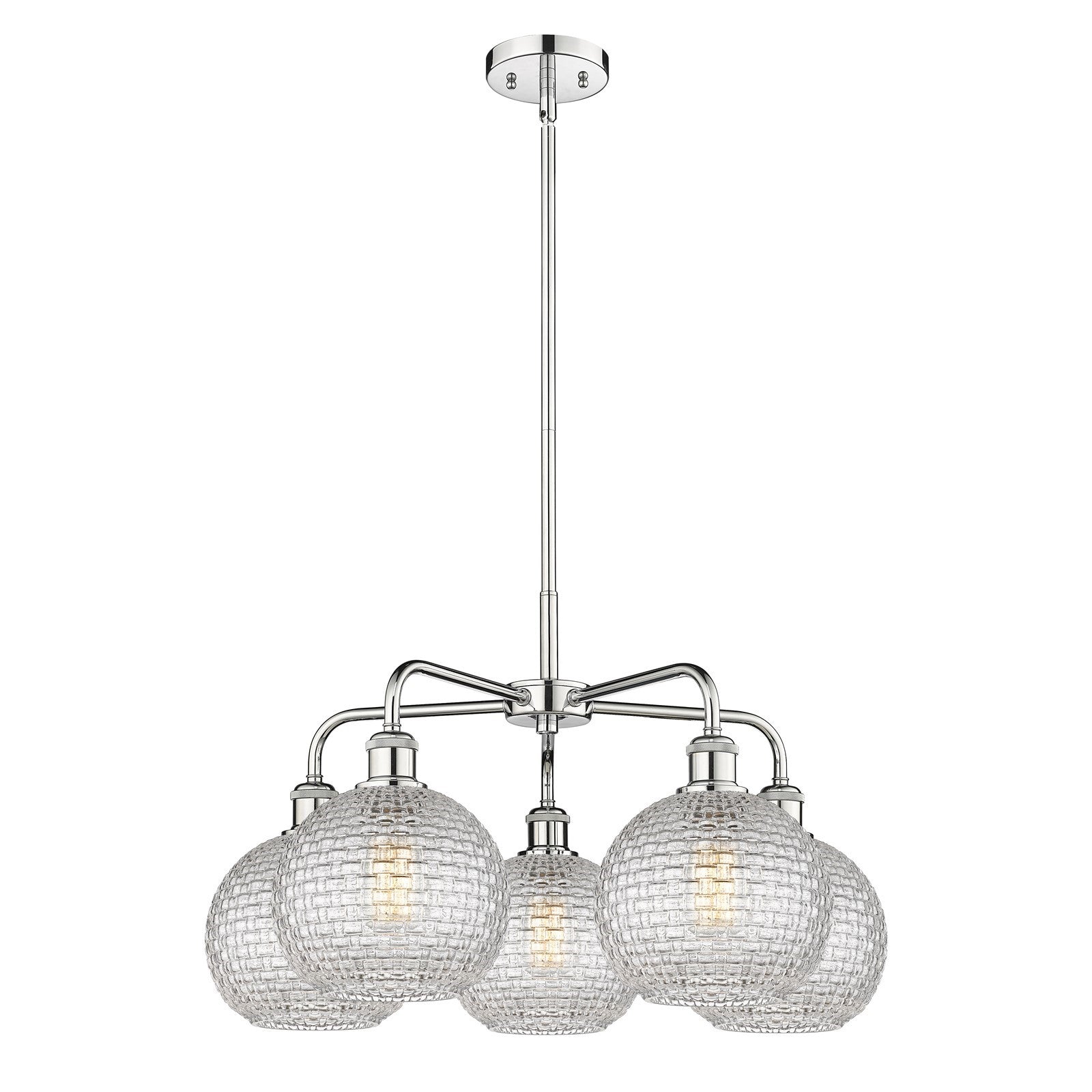 Innovations Athens 26in 5-Light Chandelier | Modern Farmhouse Polished Chrome and Clear Basket Weave Glass | Dining Room & | Model 516-5CR-PC-G122C-8CL