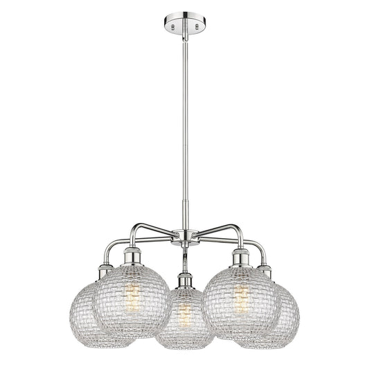 Innovations Athens 26in 5-Light Chandelier | Modern Farmhouse Polished Chrome and Clear Basket Weave Glass | Dining Room & | Model 516-5CR-PC-G122C-8CL