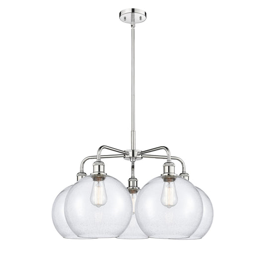 Innovations Athens 28in 5-Light Chandelier | Industrial Polished Chrome Steel and Seedy Glass | Dining Room & Living Room | 28 | Model 516-5CR-PC-G124-10
