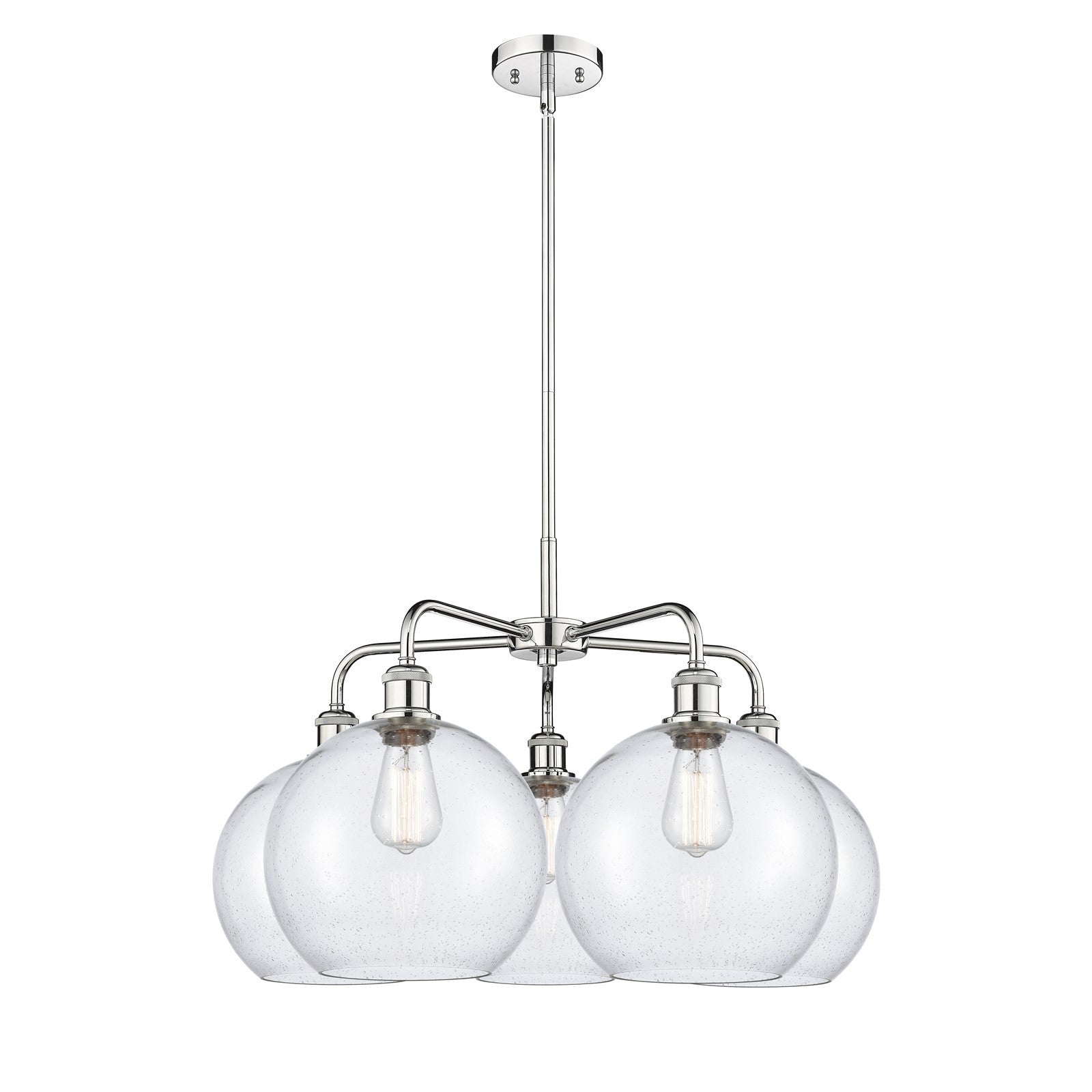Innovations Athens 28in 5-Light Chandelier | Industrial Polished Chrome Steel and Seedy Glass | Dining Room & Living Room | 28 | Model 516-5CR-PC-G124-10