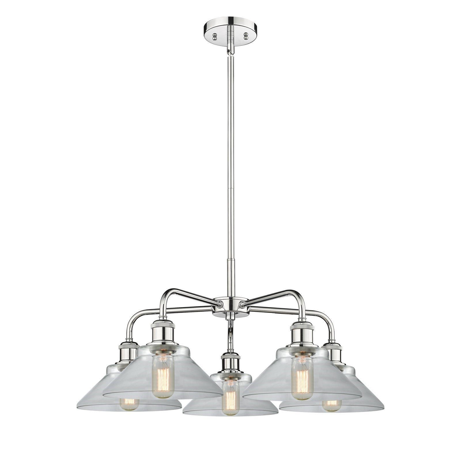 Innovations Orwell 26in 5-Light Chandelier | Industrial Polished Chrome and Clear Glass | Dining Room & Living Room | 26.38 x | Model 516-5CR-PC-G132