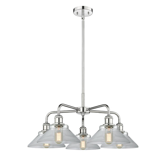 Innovations Orwell 26in 5-Light Chandelier | Industrial Polished Chrome and Clear Glass | Dining Room & Living Room | 26.38 x | Model 516-5CR-PC-G132