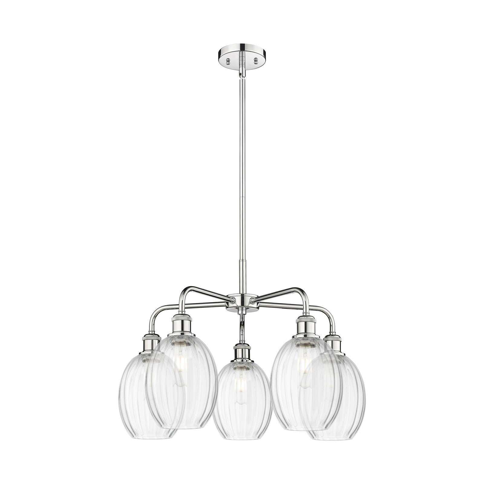 Innovations Preston Bulb 25in 5-Light Chandelier | Industrial Polished Chrome and Clear Glass | Kitchen Island & Dining Room | Model 516-5CR-PC-G459-6CL