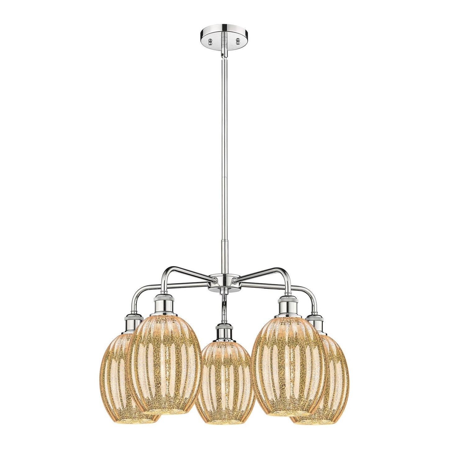 Innovations Preston Bulb 25in 5-Light Chandelier | Industrial Polished Chrome and Mercury Glass | Kitchen Island & Dining Room | Model 516-5CR-PC-G459-6ME