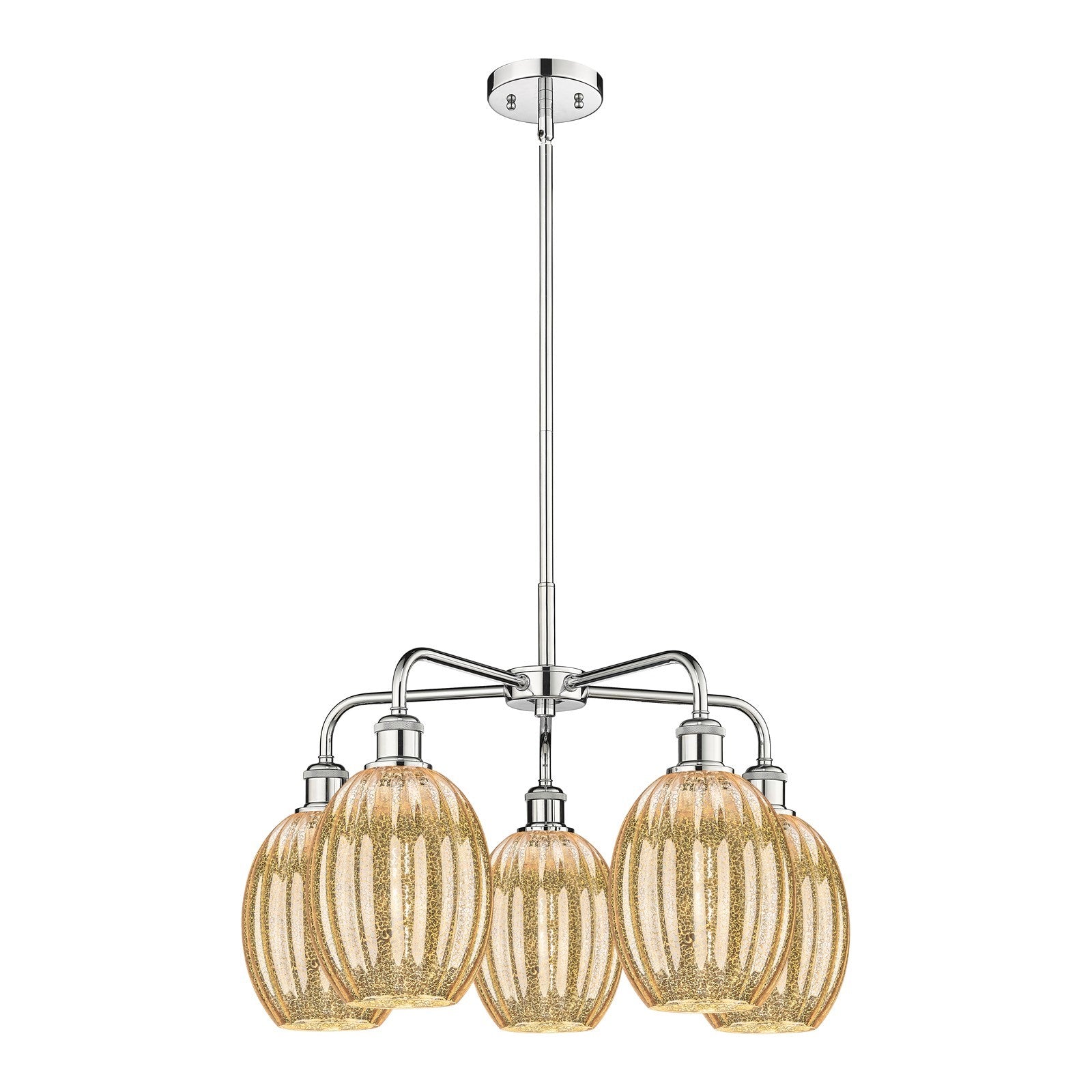 Innovations Preston Bulb 25in 5-Light Chandelier | Industrial Polished Chrome and Mercury Glass | Kitchen Island & Dining Room | Model 516-5CR-PC-G459-6ME