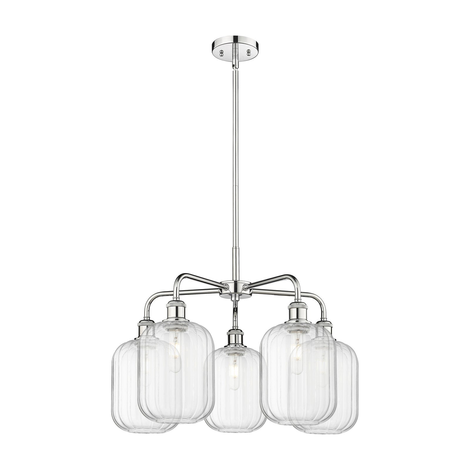 Innovations Preston Cylinder 25in 5-Light Chandelier | Industrial Polished Chrome and Clear Glass | Dining Room & Living Room | Model 516-5CR-PC-G460-7CL