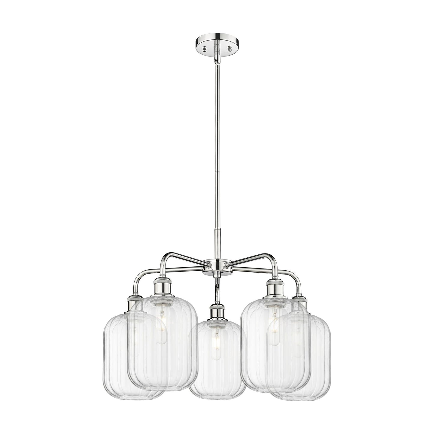 Innovations Preston Cylinder 25in 5-Light Chandelier | Industrial Polished Chrome and Clear Glass | Dining Room & Living Room | Model 516-5CR-PC-G460-7CL