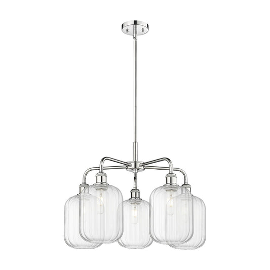 Innovations Preston Cylinder 25in 5-Light Chandelier | Industrial Polished Chrome and Clear Glass | Dining Room & Living Room | Model 516-5CR-PC-G460-7CL