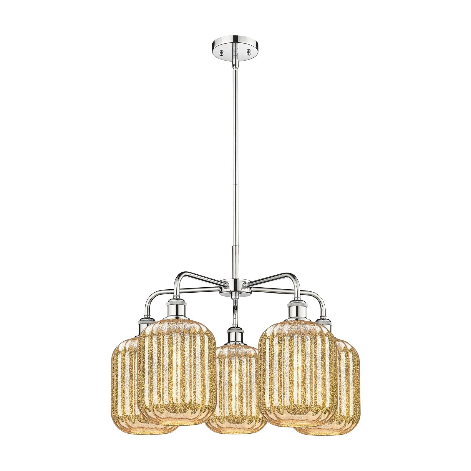 Innovations Preston Cylinder 25in 5-Light Chandelier | Industrial Polished Chrome and Mercury Glass | Dining Room & Living | Model 516-5CR-PC-G460-7ME