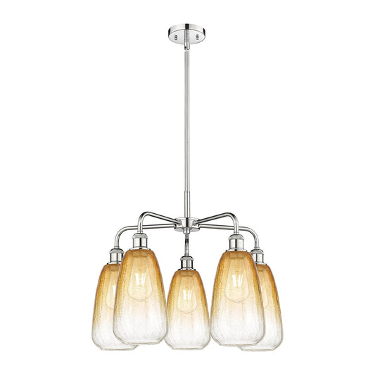 Innovations Brookhaven Almond 25in 5-Light Chandelier | Industrial Polished Chrome and Amber Glass | Dining Room & Living Room | Model 516-5CR-PC-G480-6AM