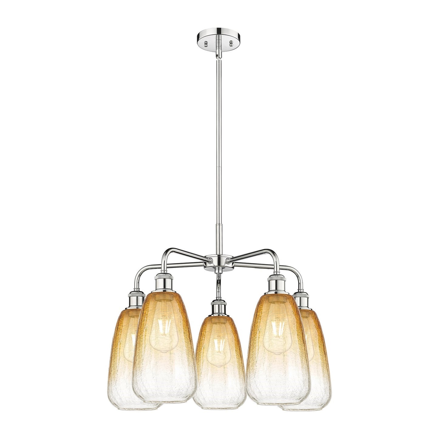 Innovations Brookhaven Almond 25in 5-Light Chandelier | Industrial Polished Chrome and Amber Glass | Dining Room & Living Room | Model 516-5CR-PC-G480-6AM