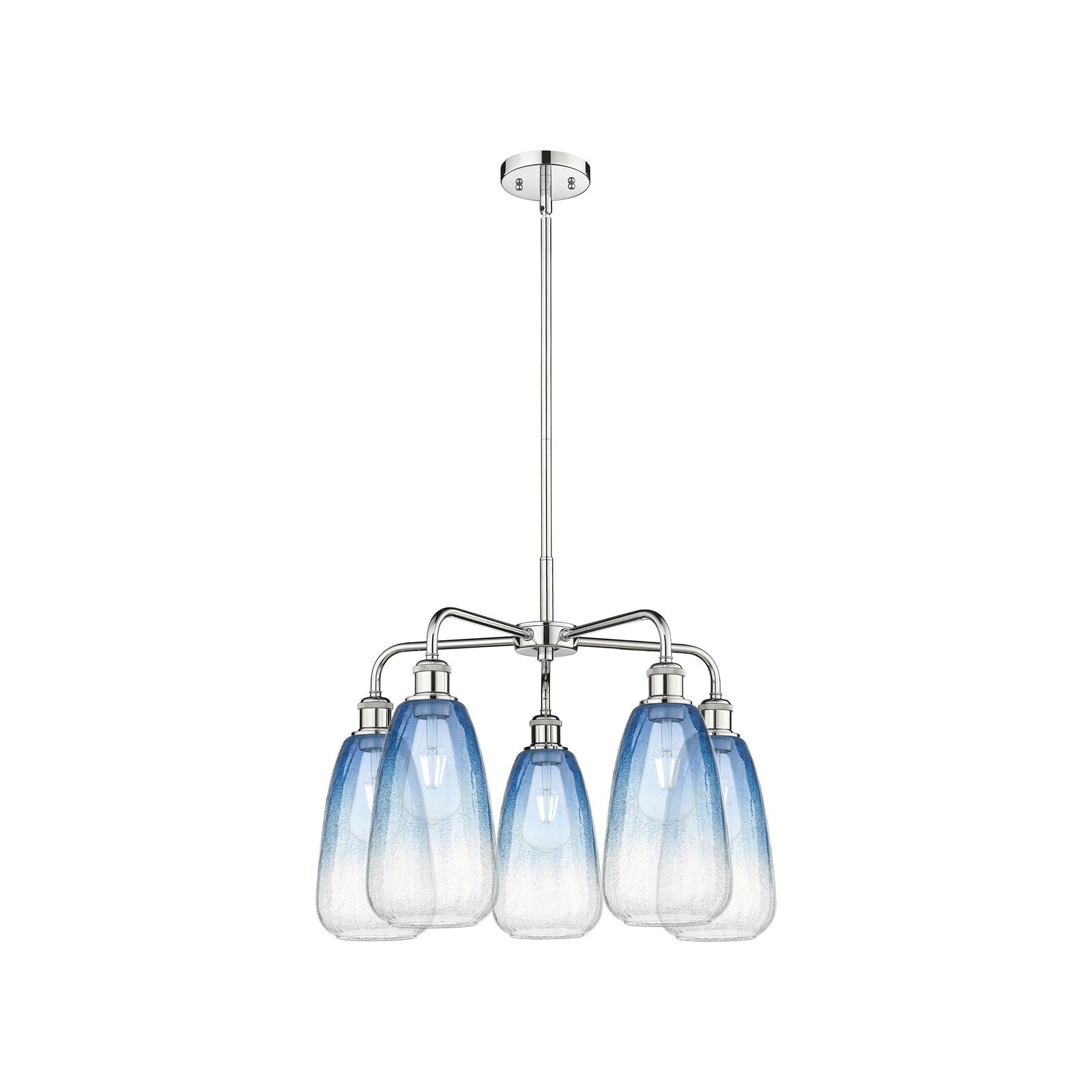 Innovations Brookhaven Almond 25in 5-Light Chandelier | Industrial Polished Chrome and Sapphire Blue Glass | Kitchen Island & | Model 516-5CR-PC-G480-6SB