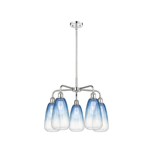 Innovations Brookhaven Almond 25in 5-Light Chandelier | Industrial Polished Chrome and Sapphire Blue Glass | Kitchen Island & | Model 516-5CR-PC-G480-6SB