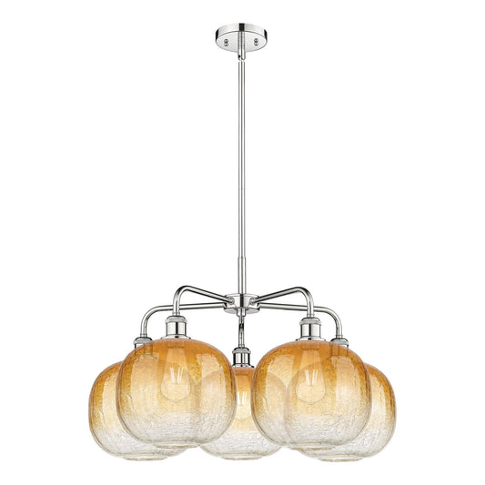 Innovations Brookhaven Sphere 29in 5-Light Chandelier | Industrial Polished Chrome and Amber Glass | Kitchen Island & Dining | Model 516-5CR-PC-G481-10AM