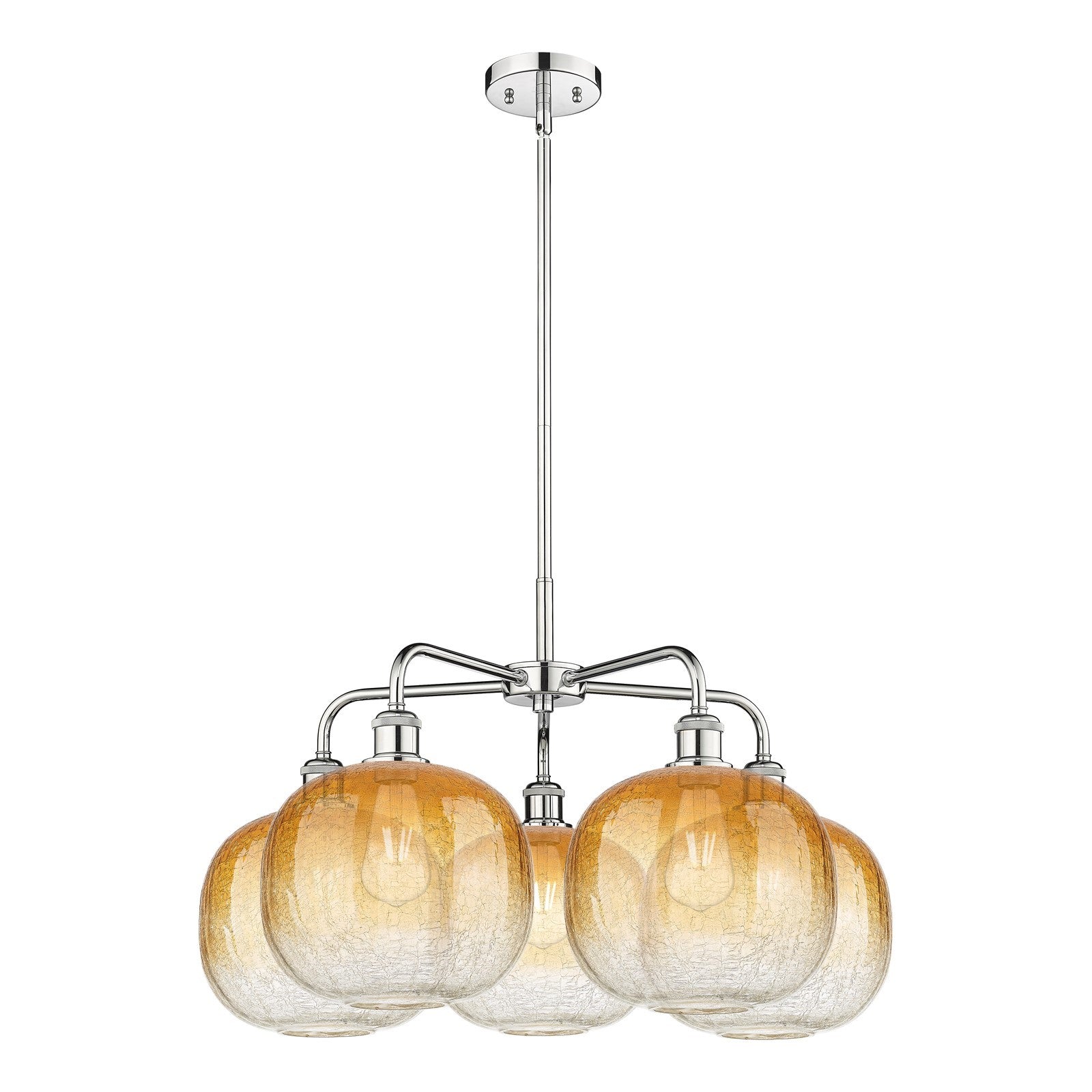 Innovations Brookhaven Sphere 29in 5-Light Chandelier | Industrial Polished Chrome and Amber Glass | Kitchen Island & Dining | Model 516-5CR-PC-G481-10AM