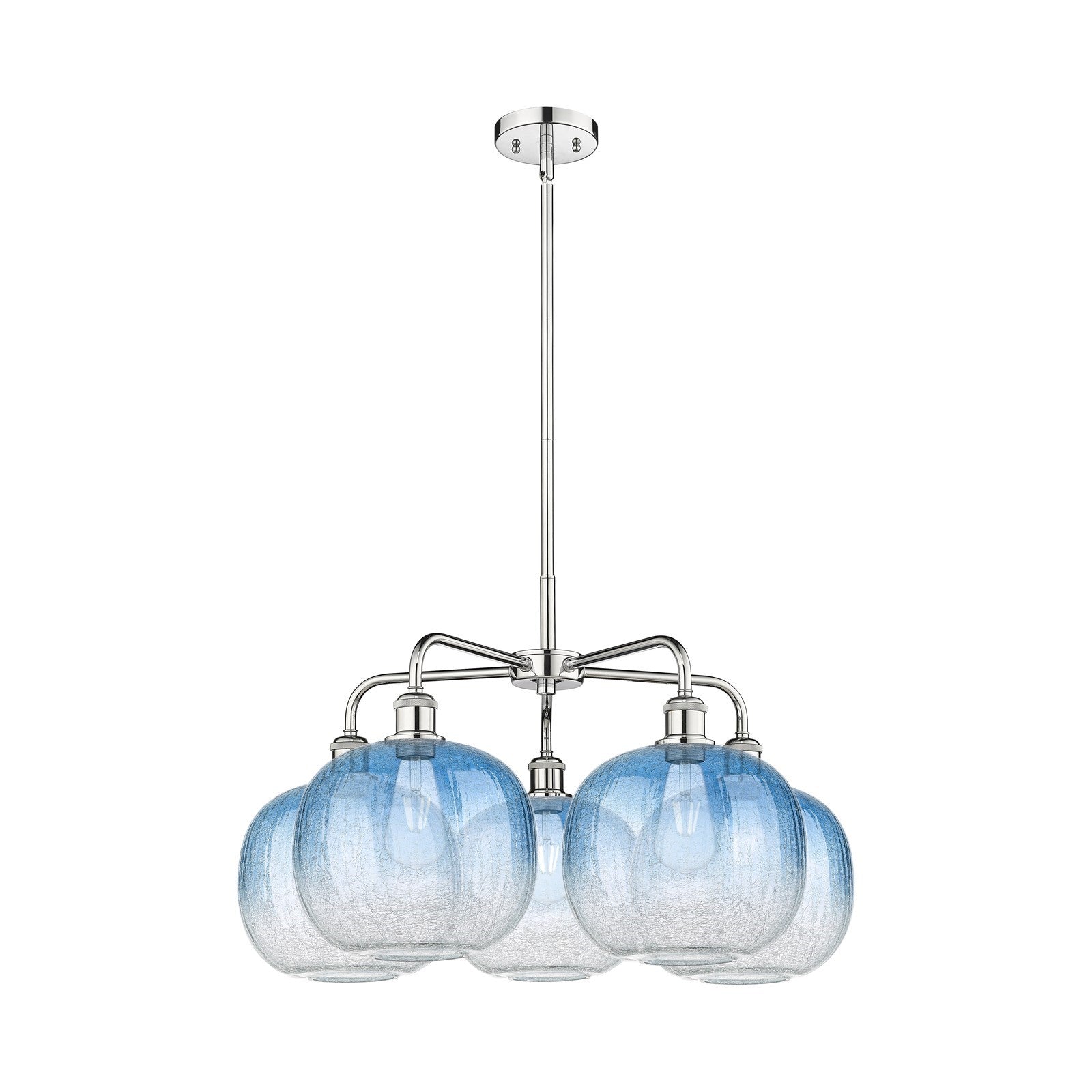 Innovations Brookhaven Sphere 29in 5-Light Chandelier | Industrial Modern Polished Chrome and Sapphire Blue Glass | Kitchen | Model 516-5CR-PC-G481-10SB