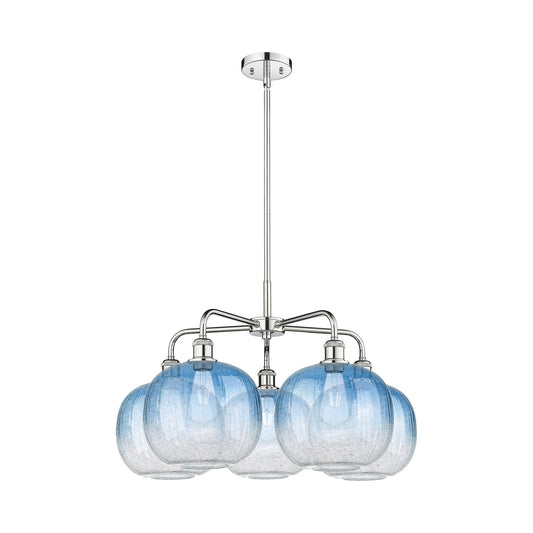 Innovations Brookhaven Sphere 29in 5-Light Chandelier | Industrial Modern Polished Chrome and Sapphire Blue Glass | Kitchen | Model 516-5CR-PC-G481-10SB