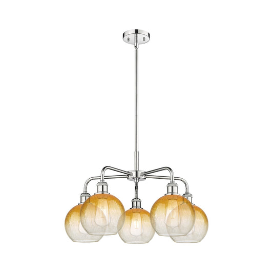 Innovations Brookhaven Globe 26in 5-Light Chandelier | Industrial Polished Chrome and Amber Glass | Kitchen Island & Dining | Model 516-5CR-PC-G483-8AM