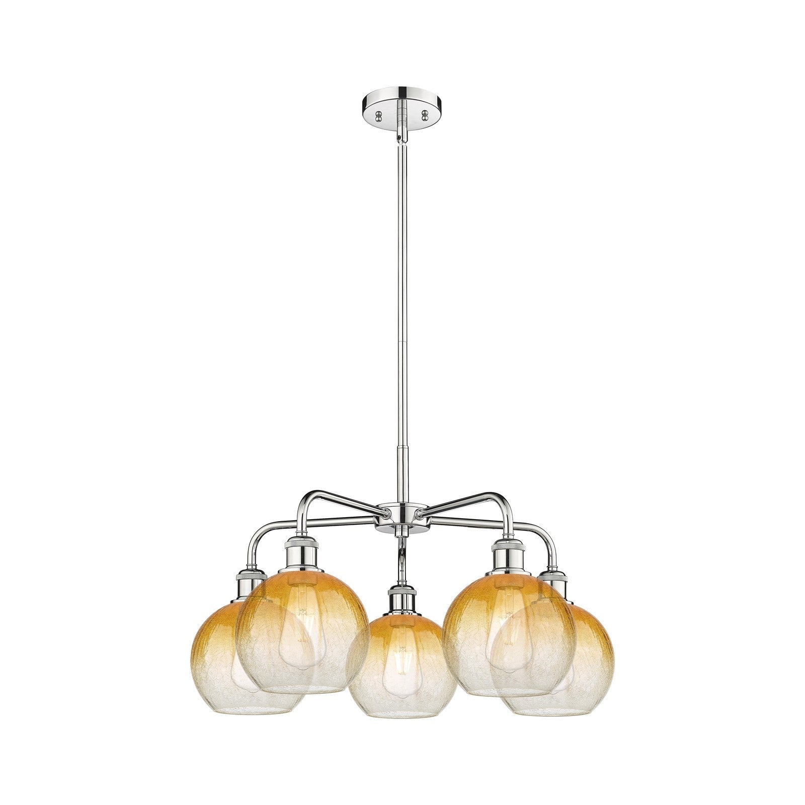 Innovations Brookhaven Globe 26in 5-Light Chandelier | Industrial Polished Chrome and Amber Glass | Kitchen Island & Dining | Model 516-5CR-PC-G483-8AM