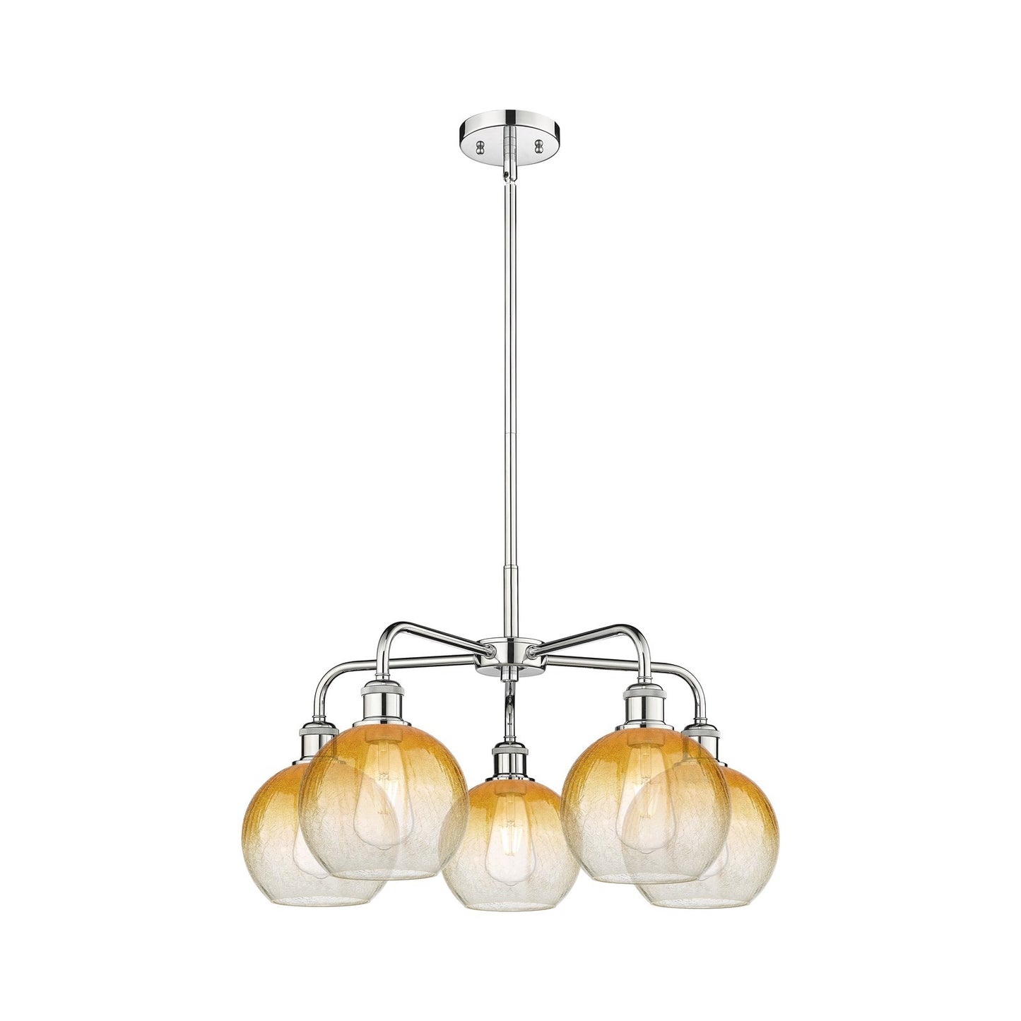 Innovations Brookhaven Globe 26in 5-Light Chandelier | Industrial Polished Chrome and Amber Glass | Kitchen Island & Dining | Model 516-5CR-PC-G483-8AM